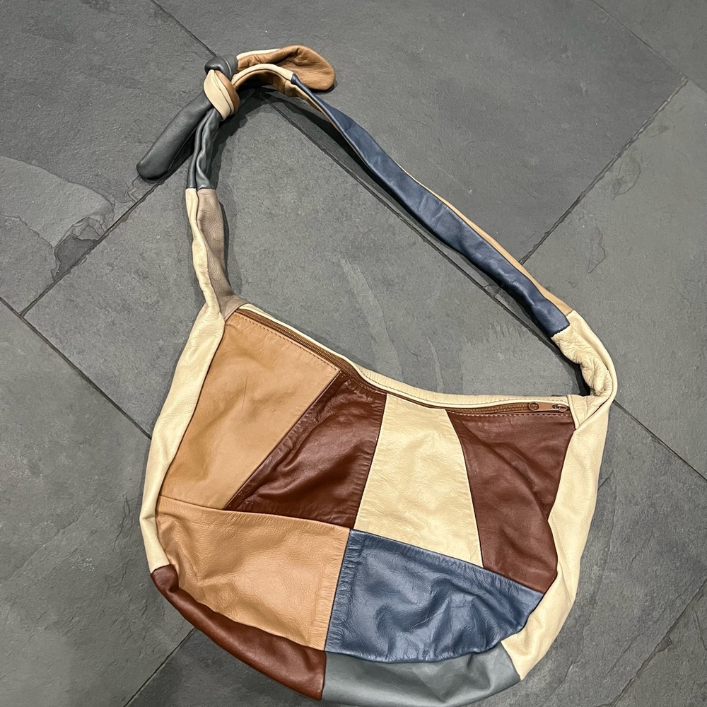 Leather Hobo Patchwork Bag made in mexico, slouchy retro